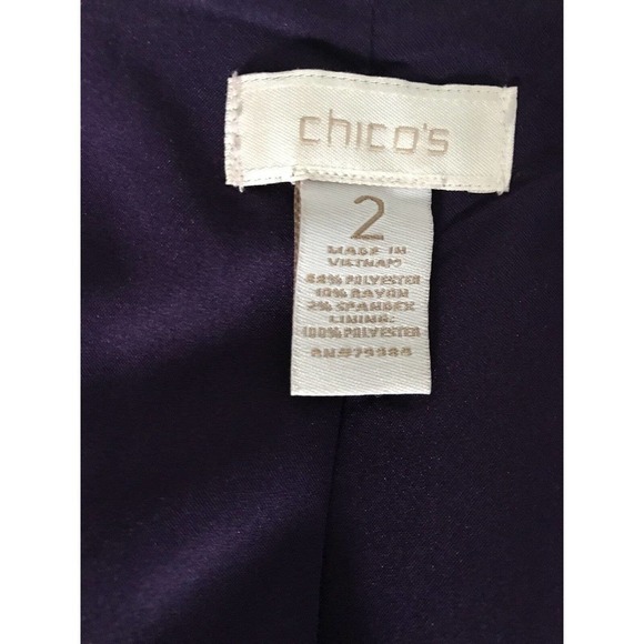 Chicos | Velvet Collar Blazer Size 2 Purple Lined Stretch Jacket Long Sleeves - Picture 9 of 9